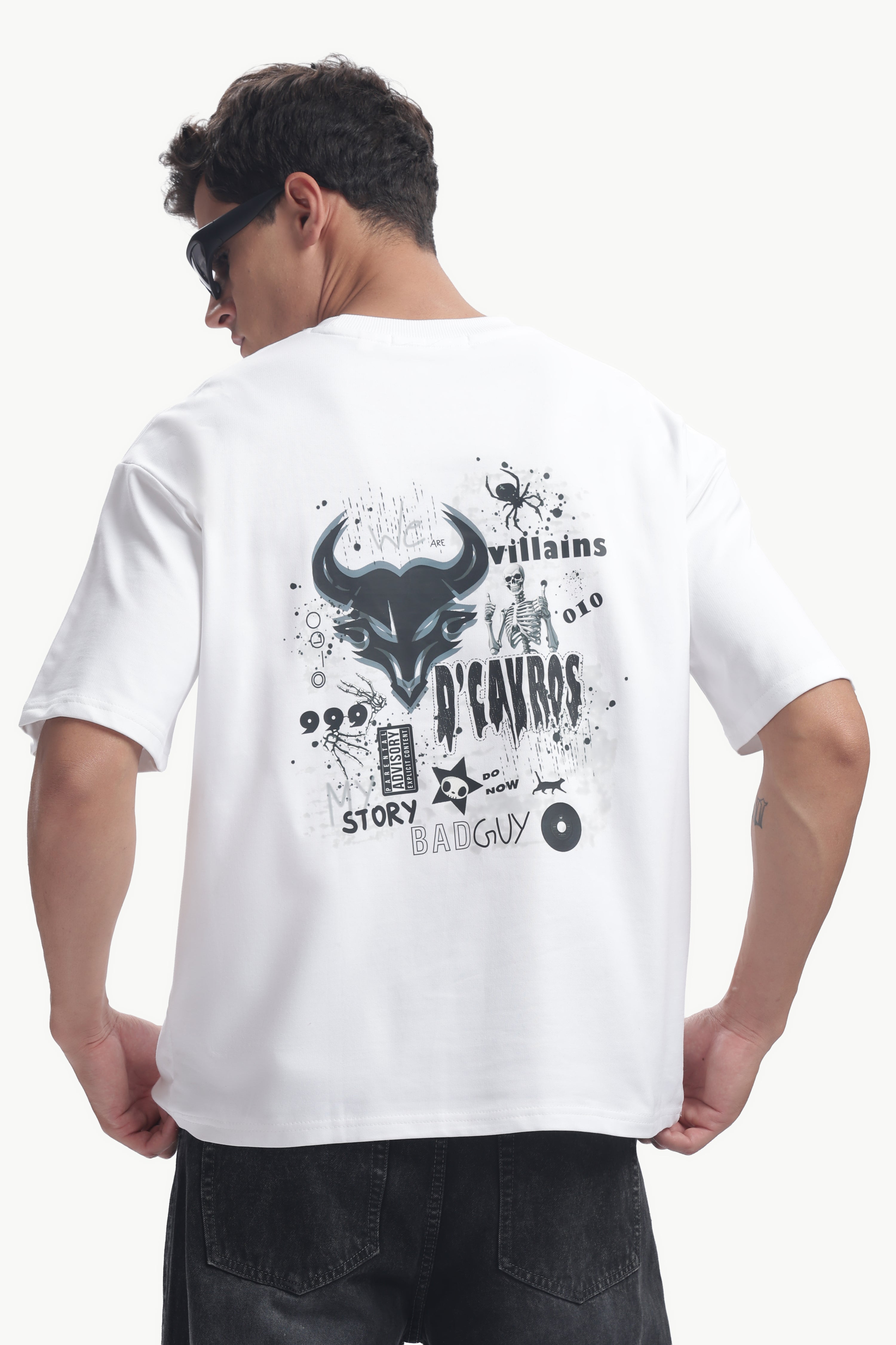 Bad Guy Graphics Printed T-Shirt featuring bold rebel artwork and edgy graphic style on a white tee.