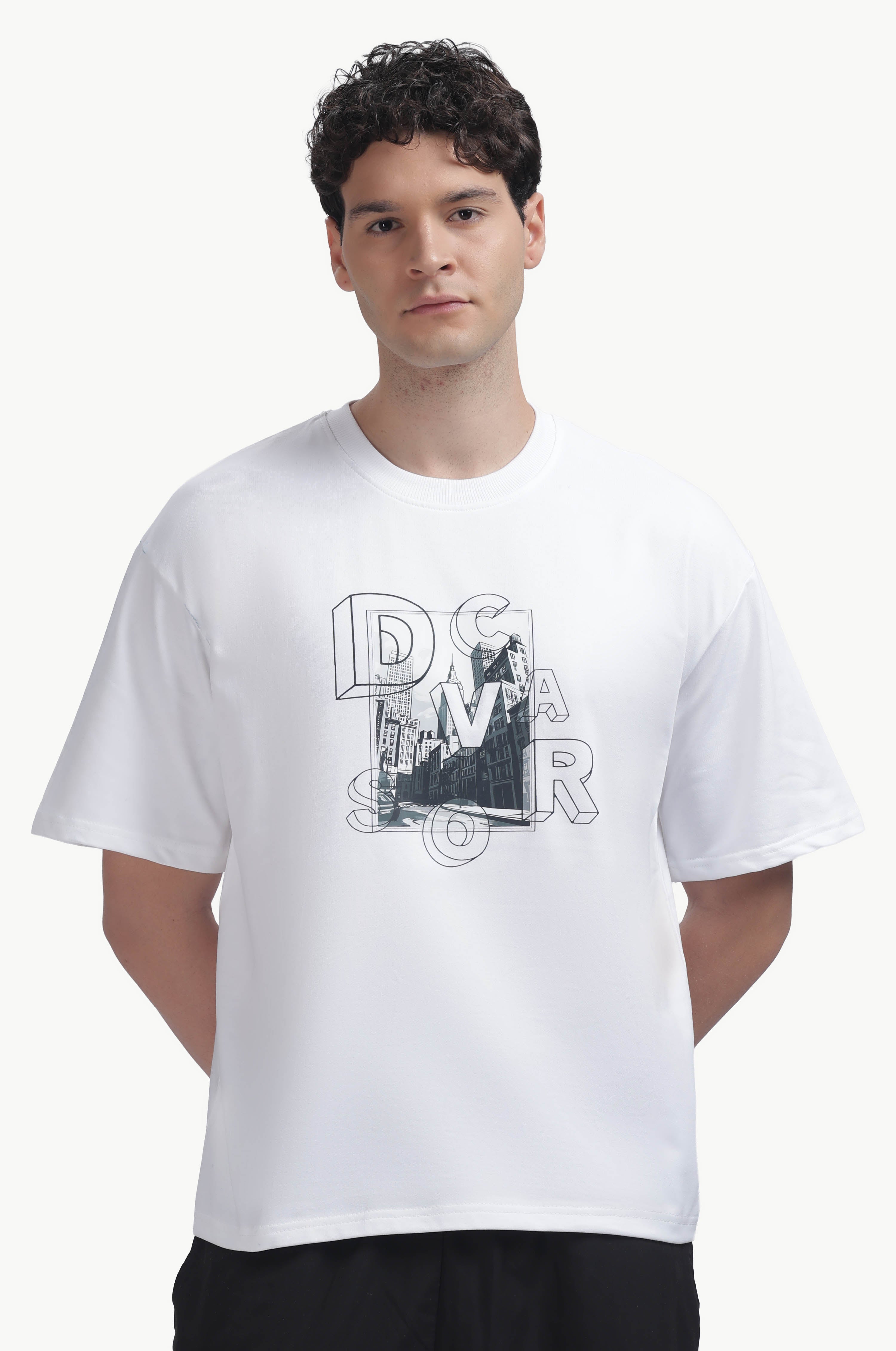 Loose Fit Graphics Printed T-Shirt featuring bold DCAVROS city artwork and a relaxed fit for everyday comfort.