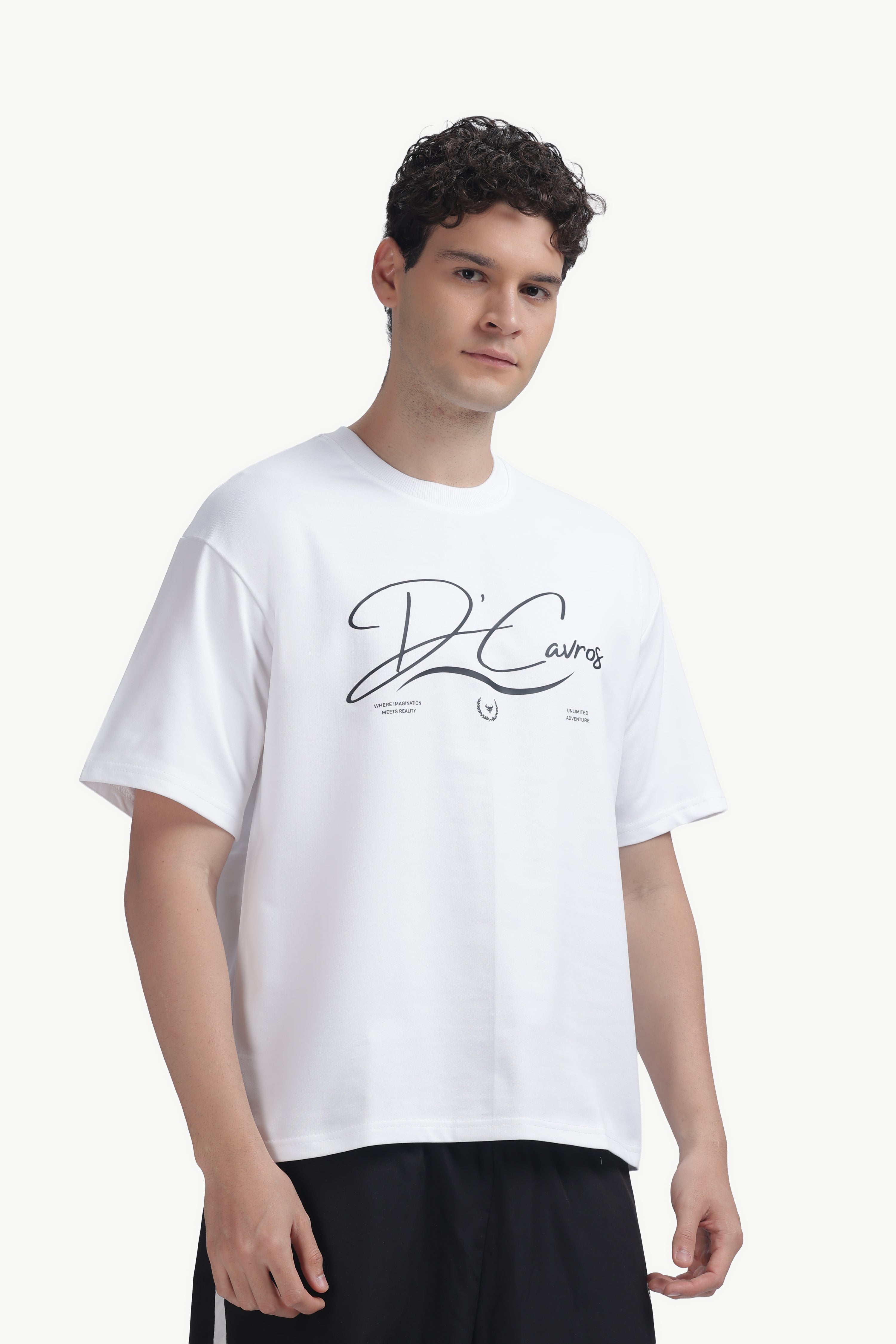 Community Capsule Graphics Tee on a model showcasing bold typography and soft cotton comfort.