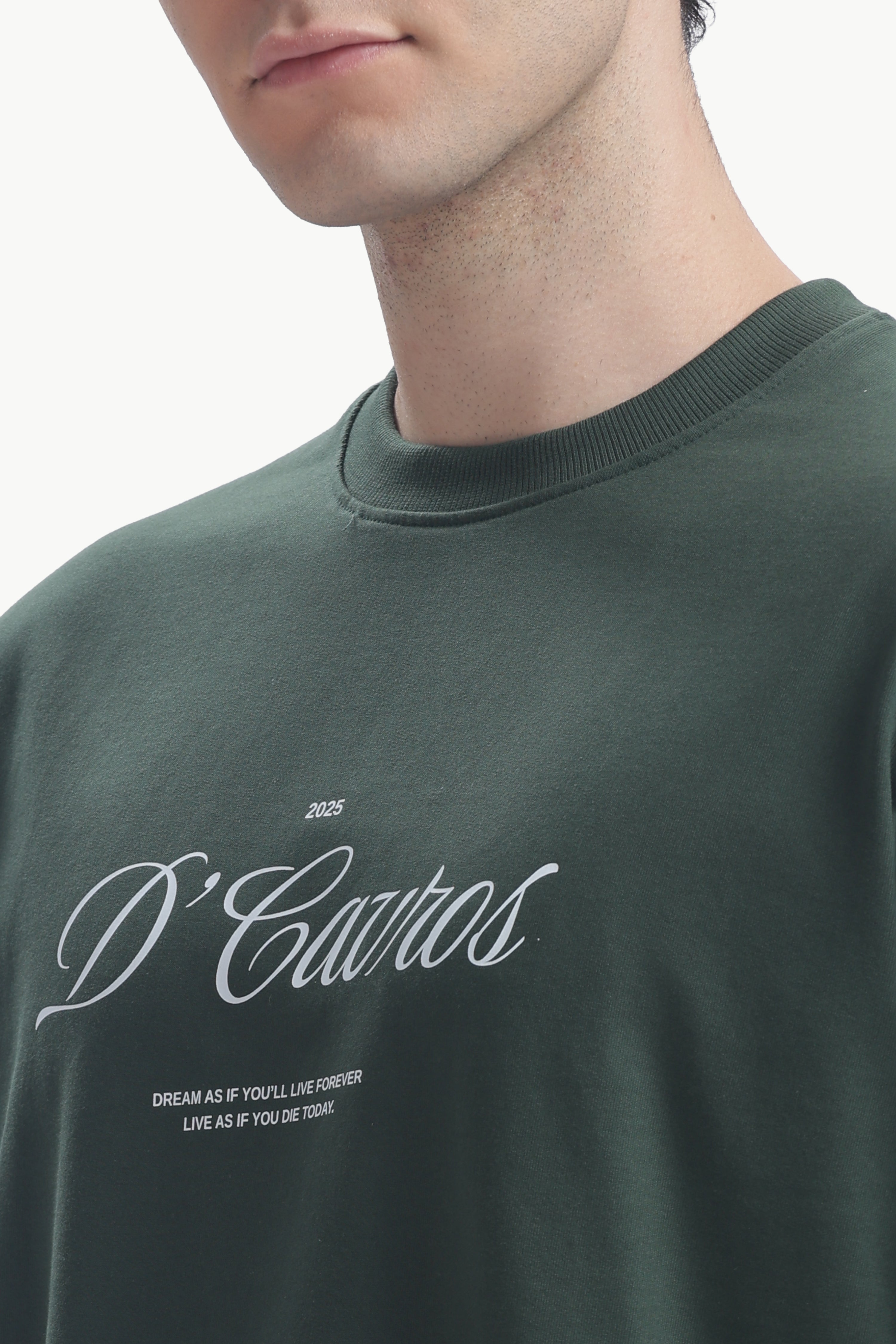 Classic Loose Fit Typography T-Shirt featuring bold D’Cavros script and a relaxed fit for everyday comfort.