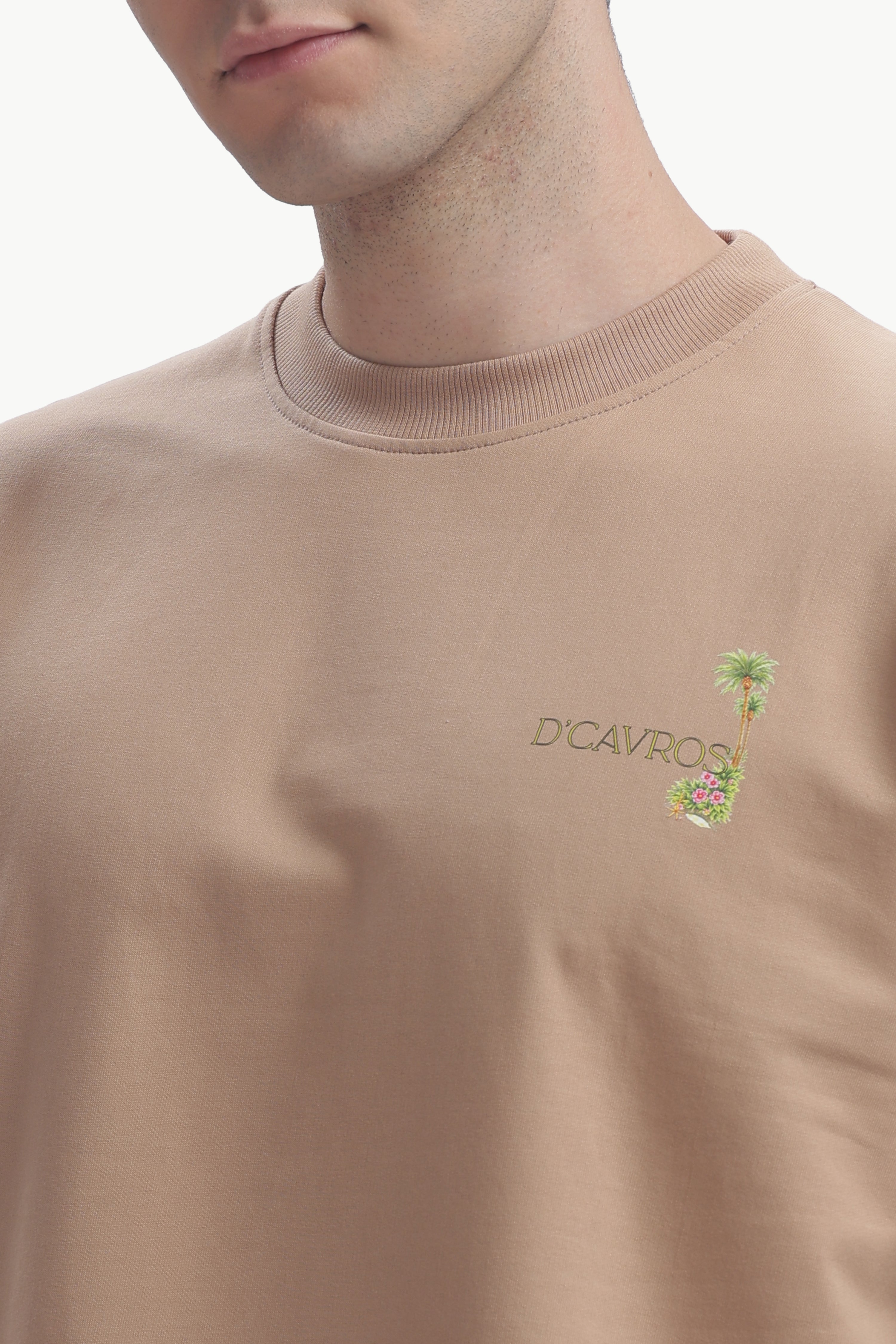 Amalfi coast Oversized Fit T-Shirt in beige with embroidered design on chest, showcasing Italian summer vibes.