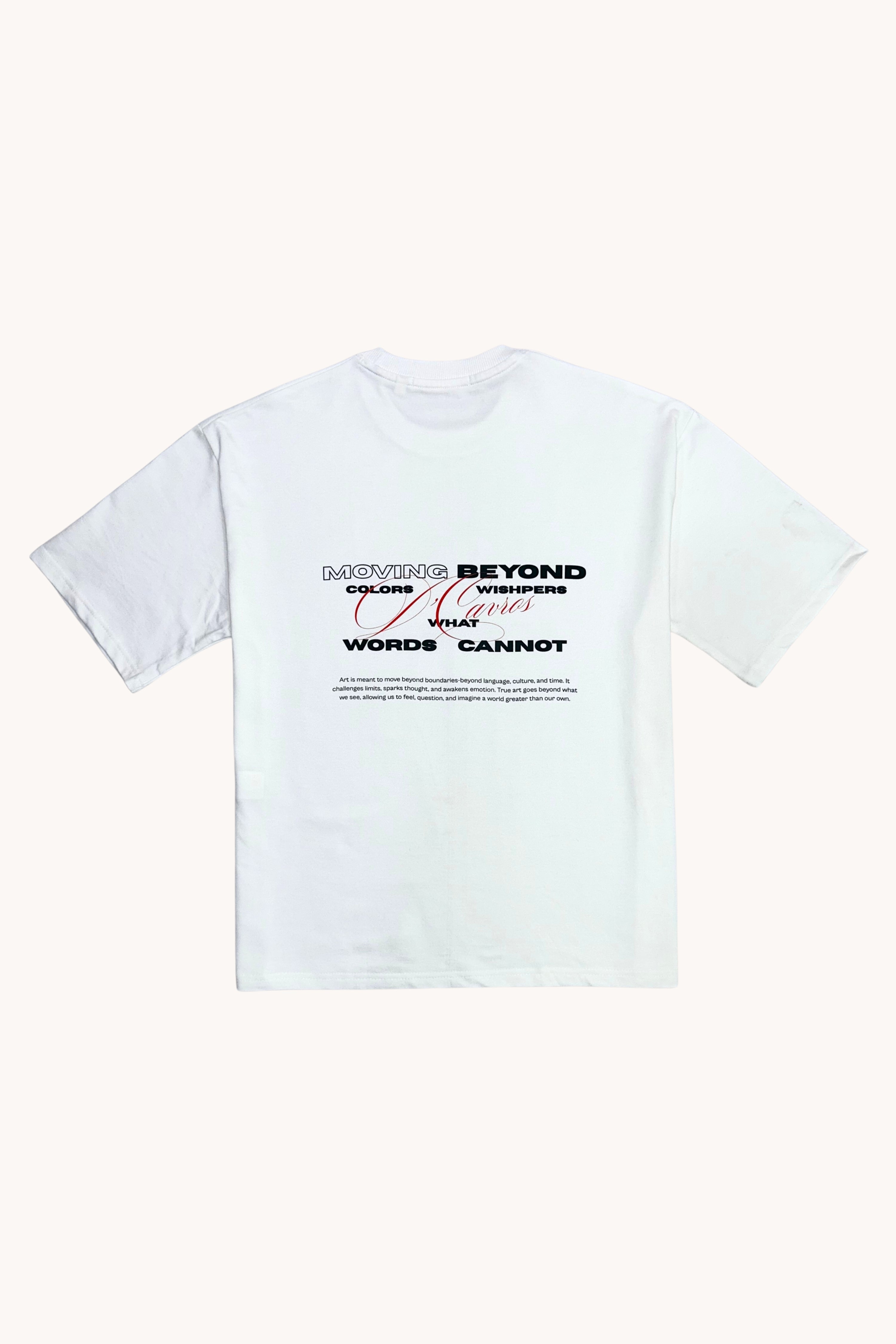 Loose Fit Solid Printed T-Shirt featuring bold typography on a white background.