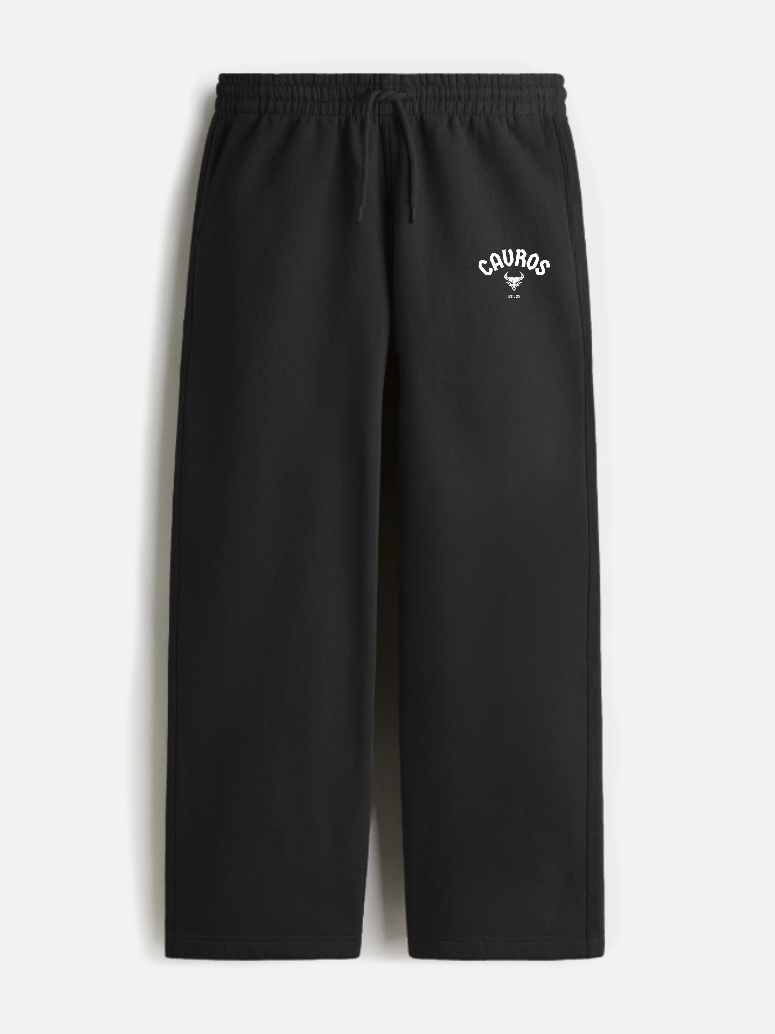 Black pants with a logo on a white background