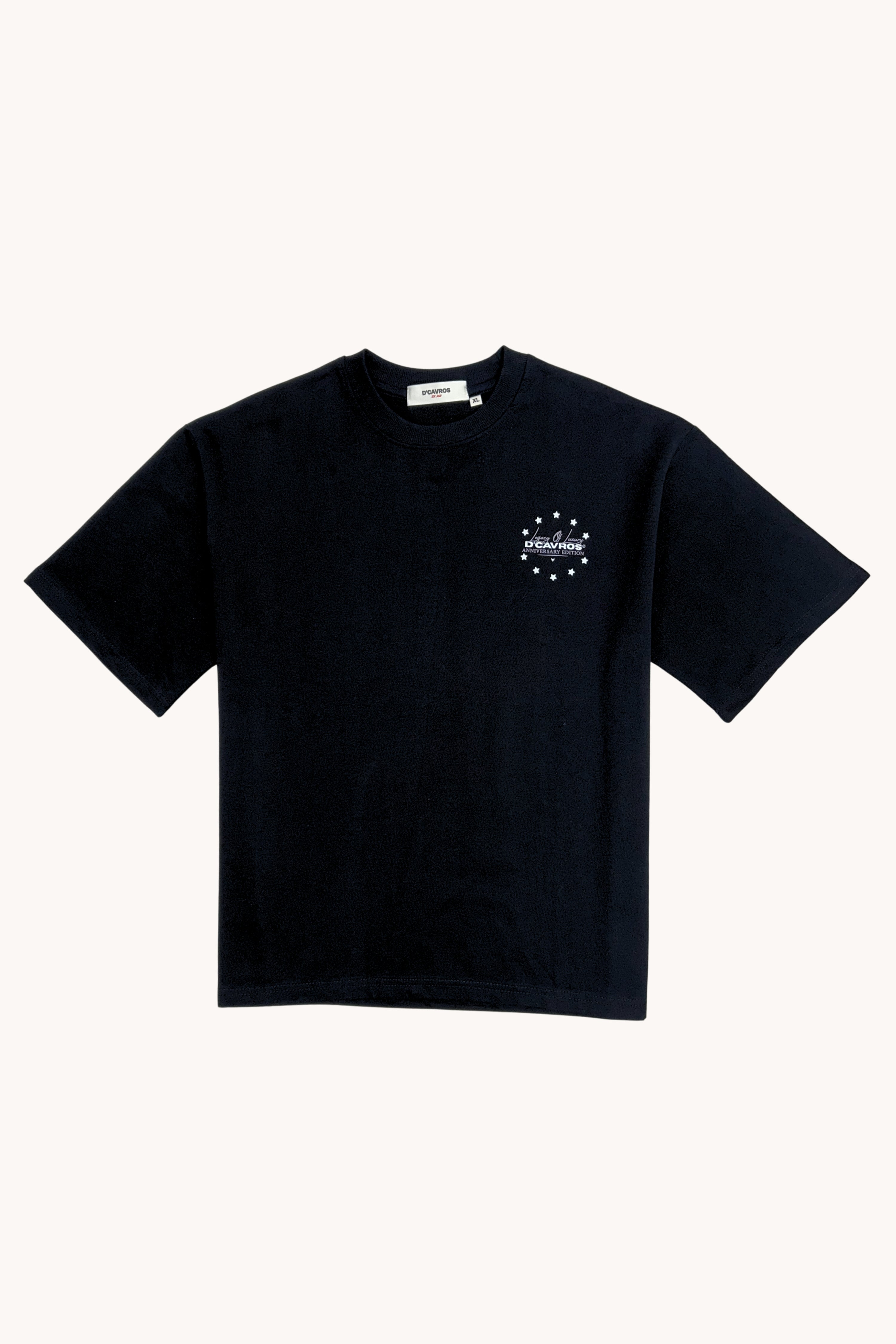 Loose Fit Legacy Printed T-Shirt in black with anniversary graphics on front.