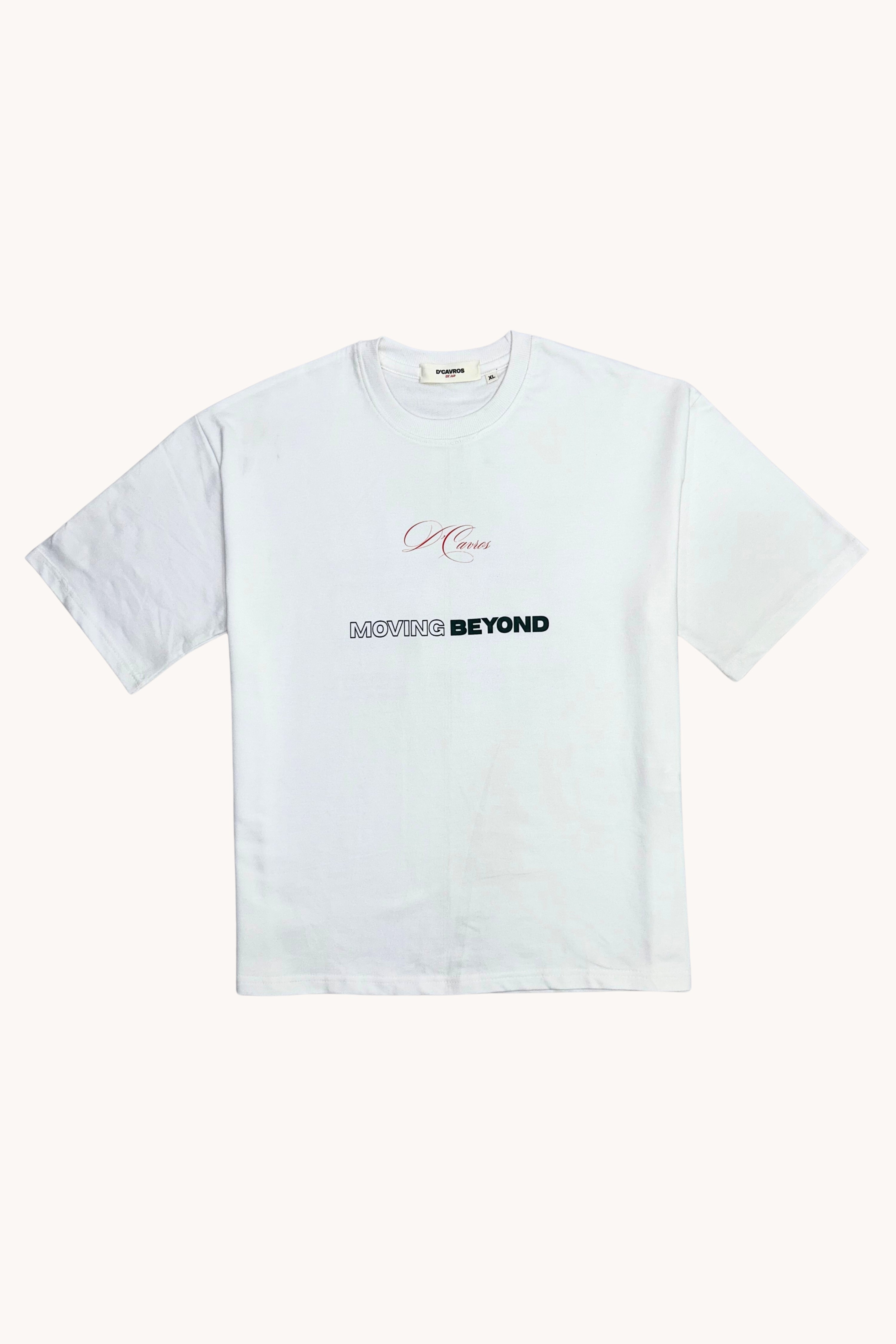 Loose Fit Solid Printed T-Shirt featuring bold typography on a white background.