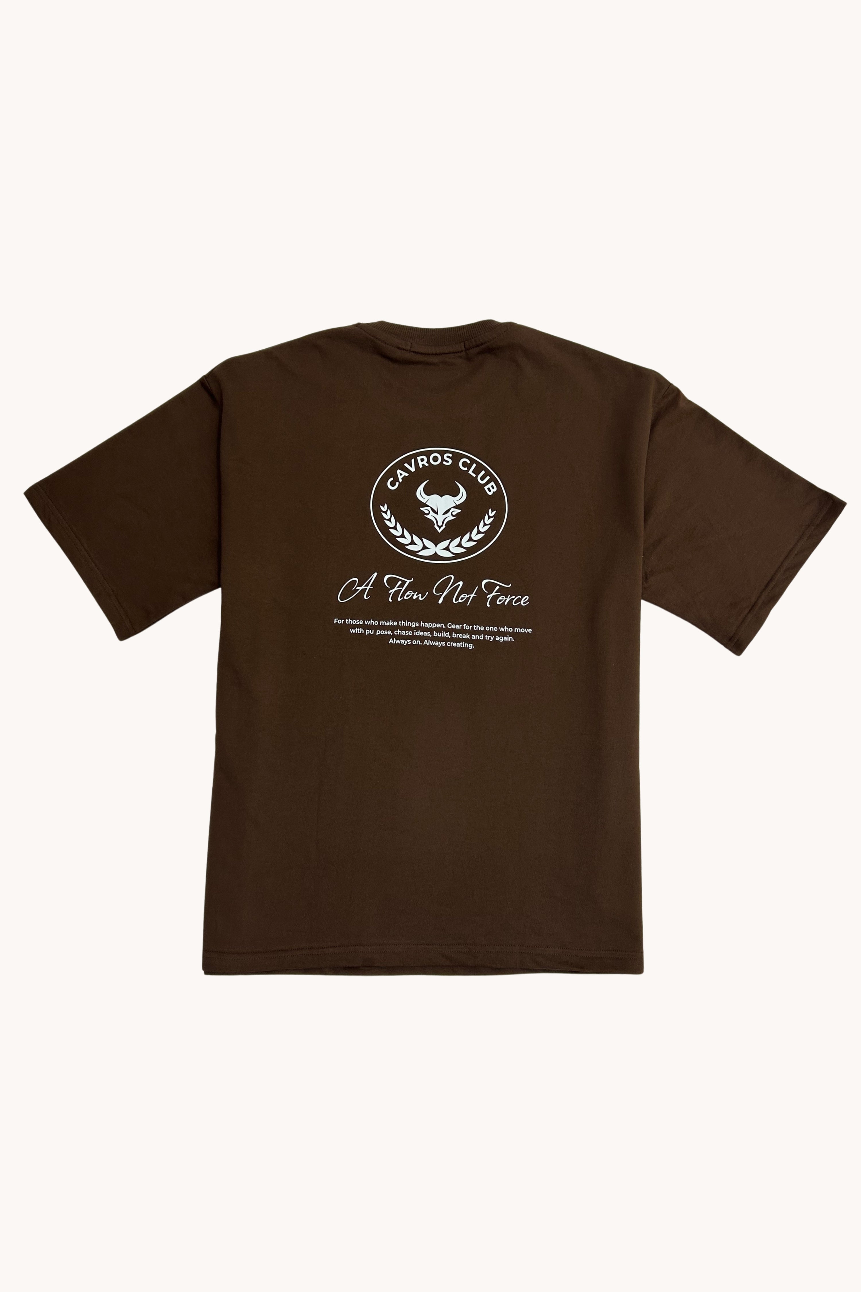 Oversized Fit Club Printed T-Shirt in brown with Cavros Club graphic on back and relaxed fit.