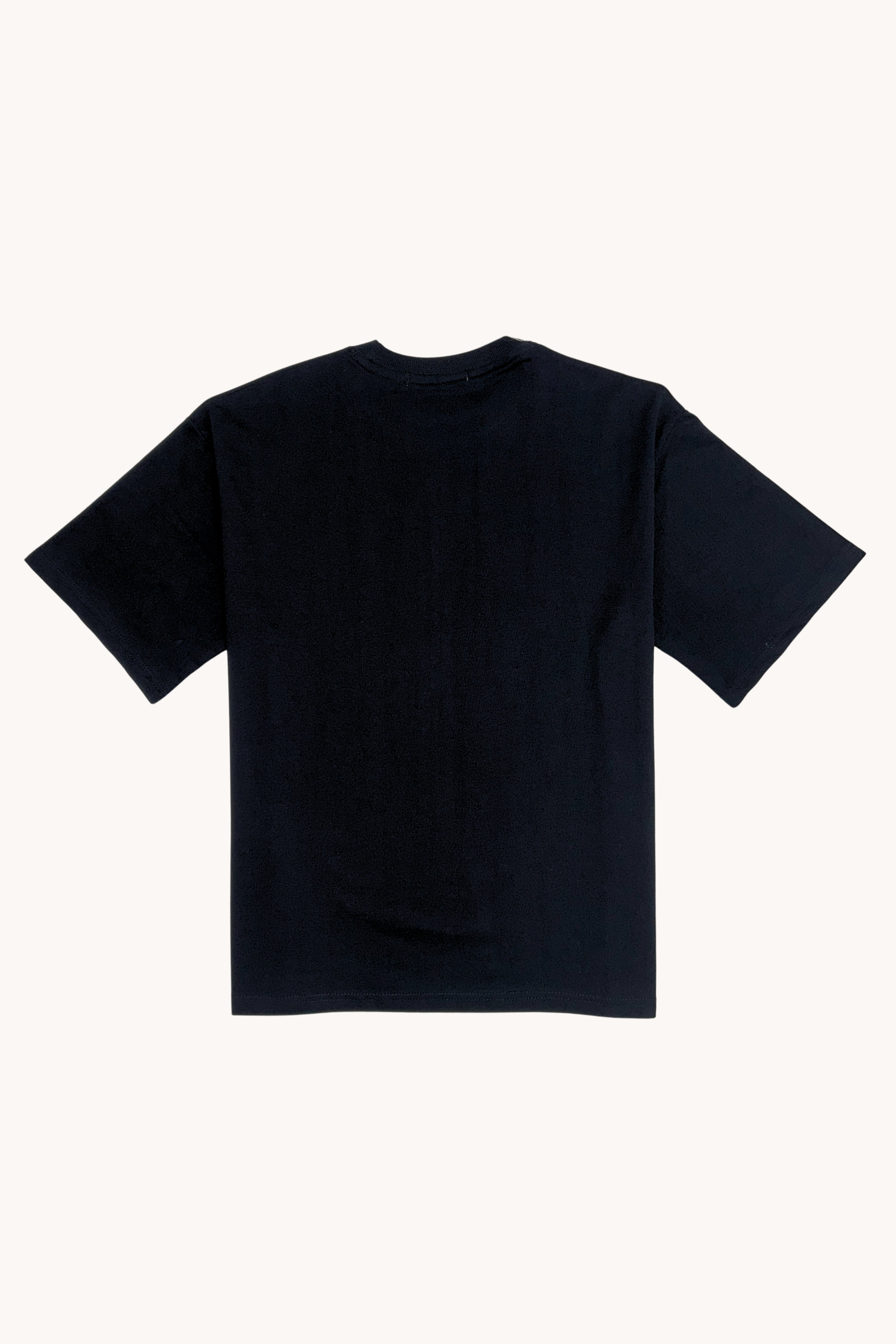 Back view of the Classic Loose Fit Typography T-Shirt in black, featuring a relaxed silhouette and soft cotton fabric.