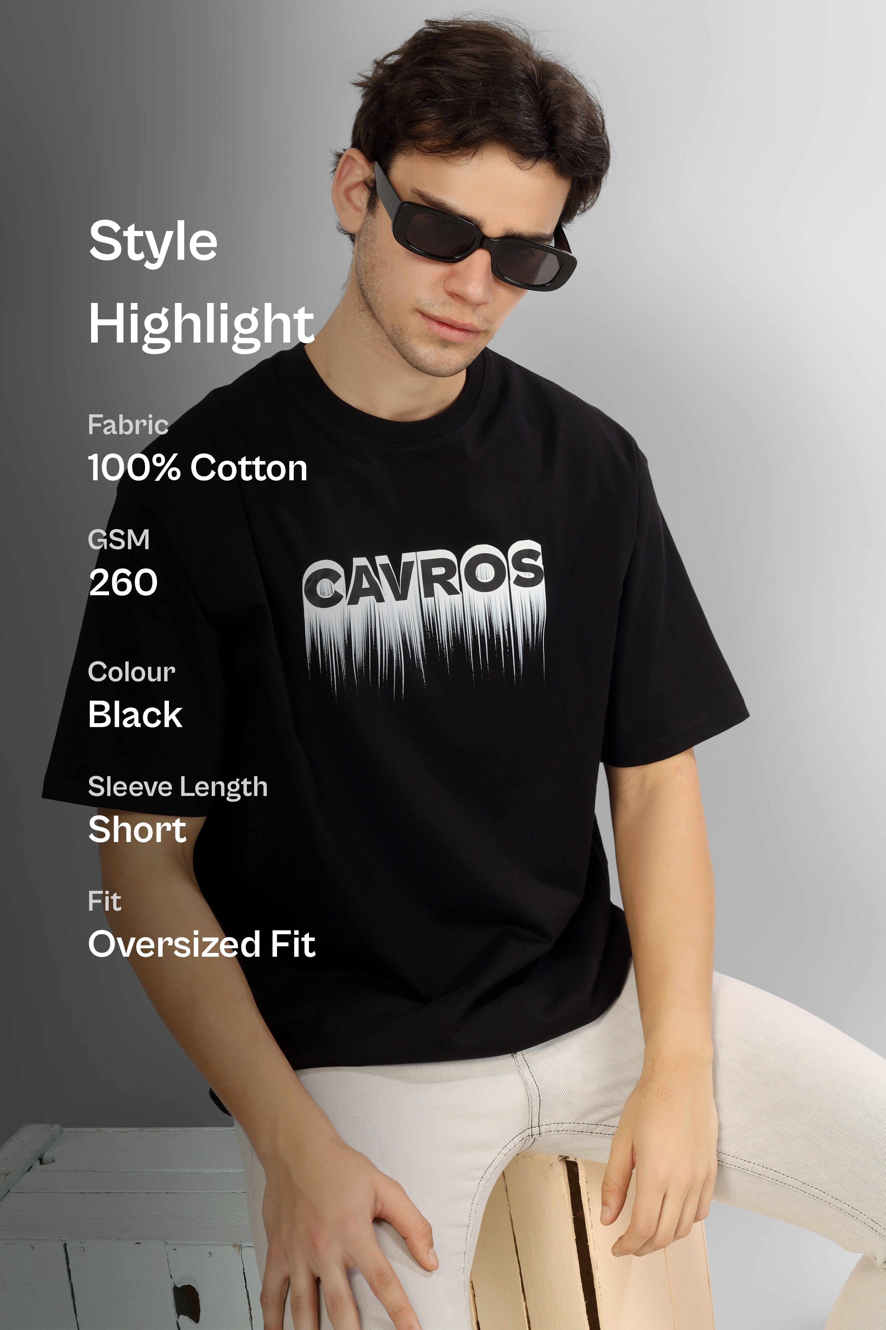 Shooting Star Cavros Tee in bold black cotton with oversized fit and stylish design details.