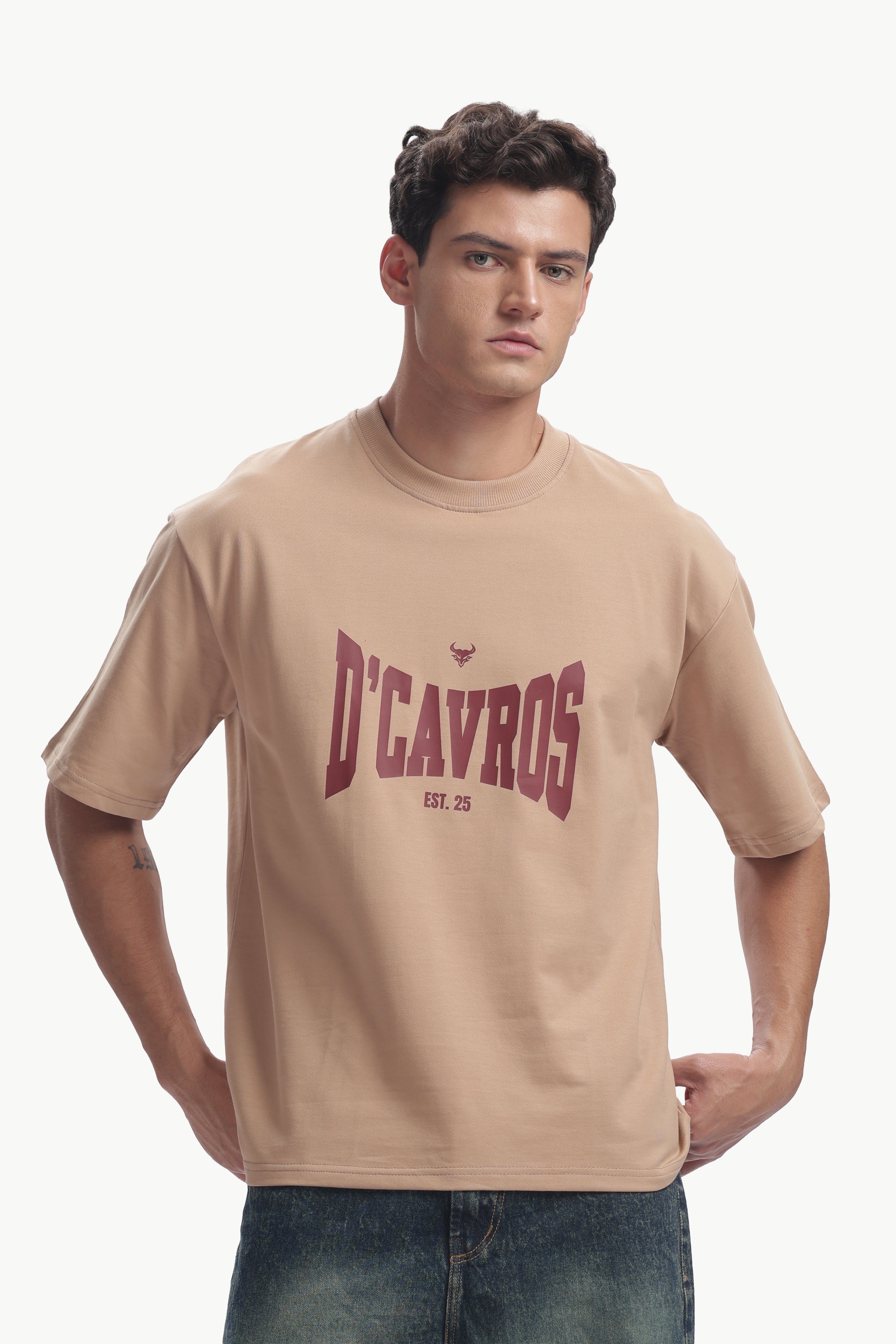 Classic Typography Oversized Fit T-Shirt in a relaxed fit featuring bold D'Cavros graphic design.