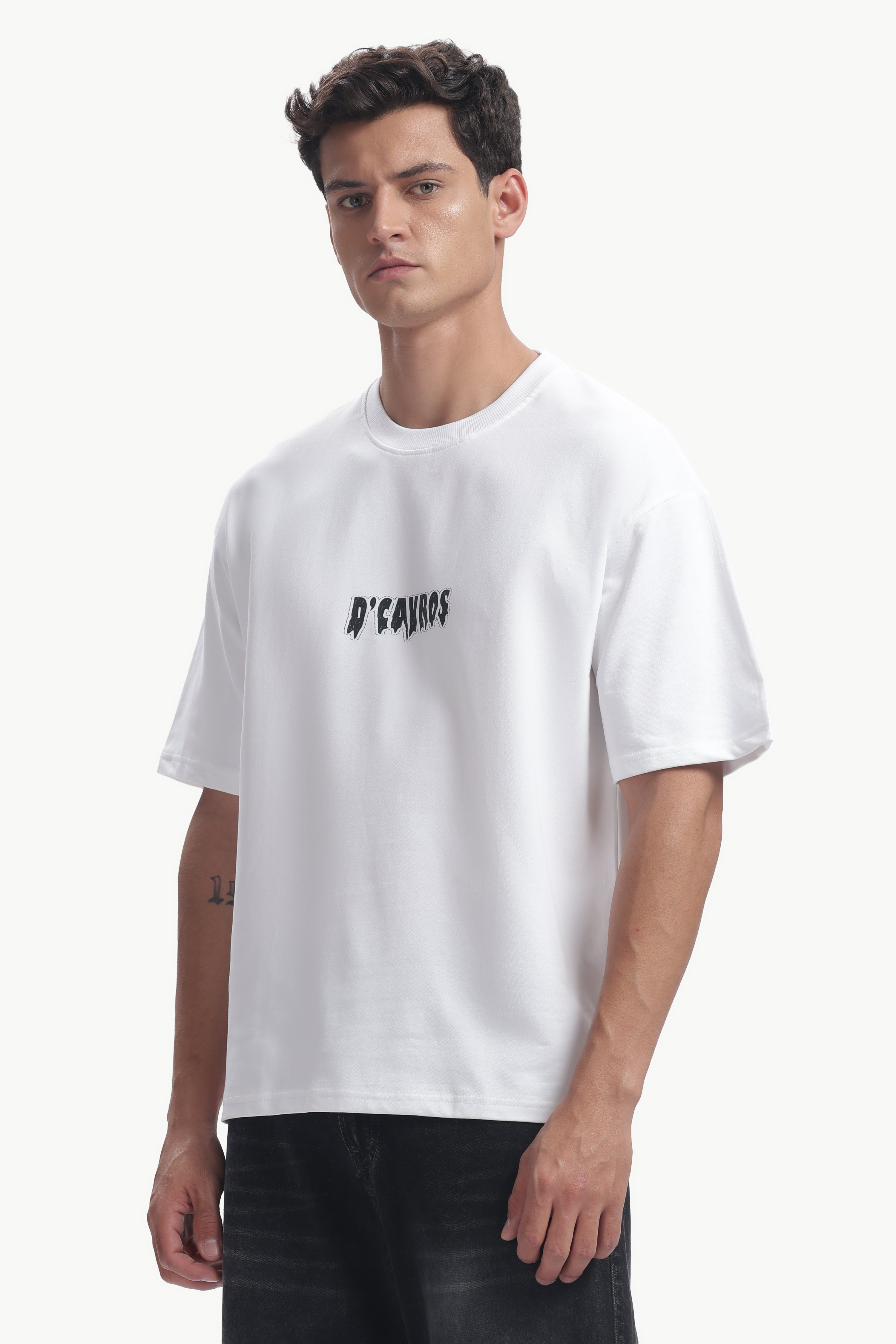 Bad Guy Graphics Printed T-Shirt worn by a model showcasing bold rebel artwork in a relaxed fit.