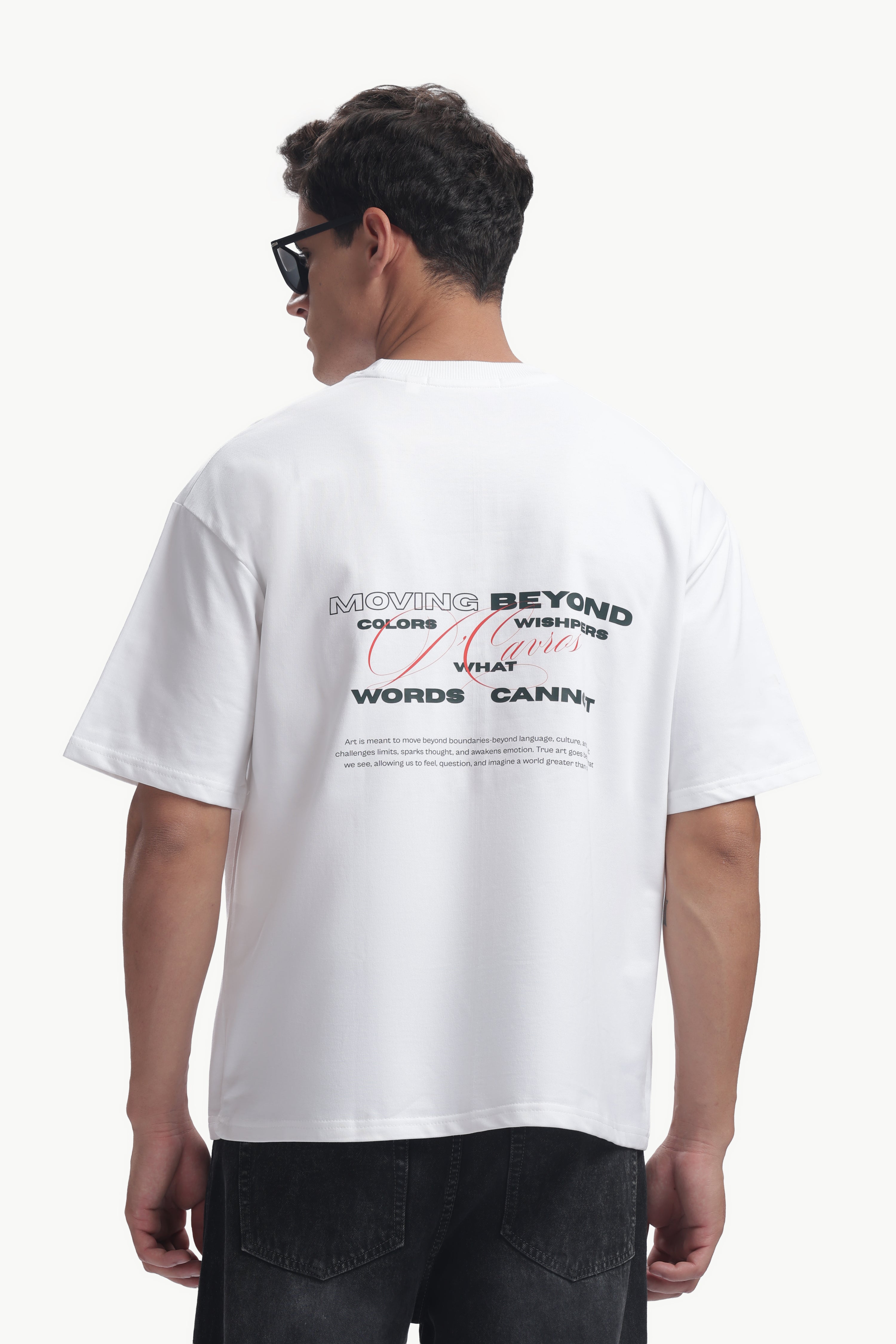 Loose Fit Solid Printed T-Shirt featuring bold typography on the back and a relaxed fit for comfortable everyday wear.