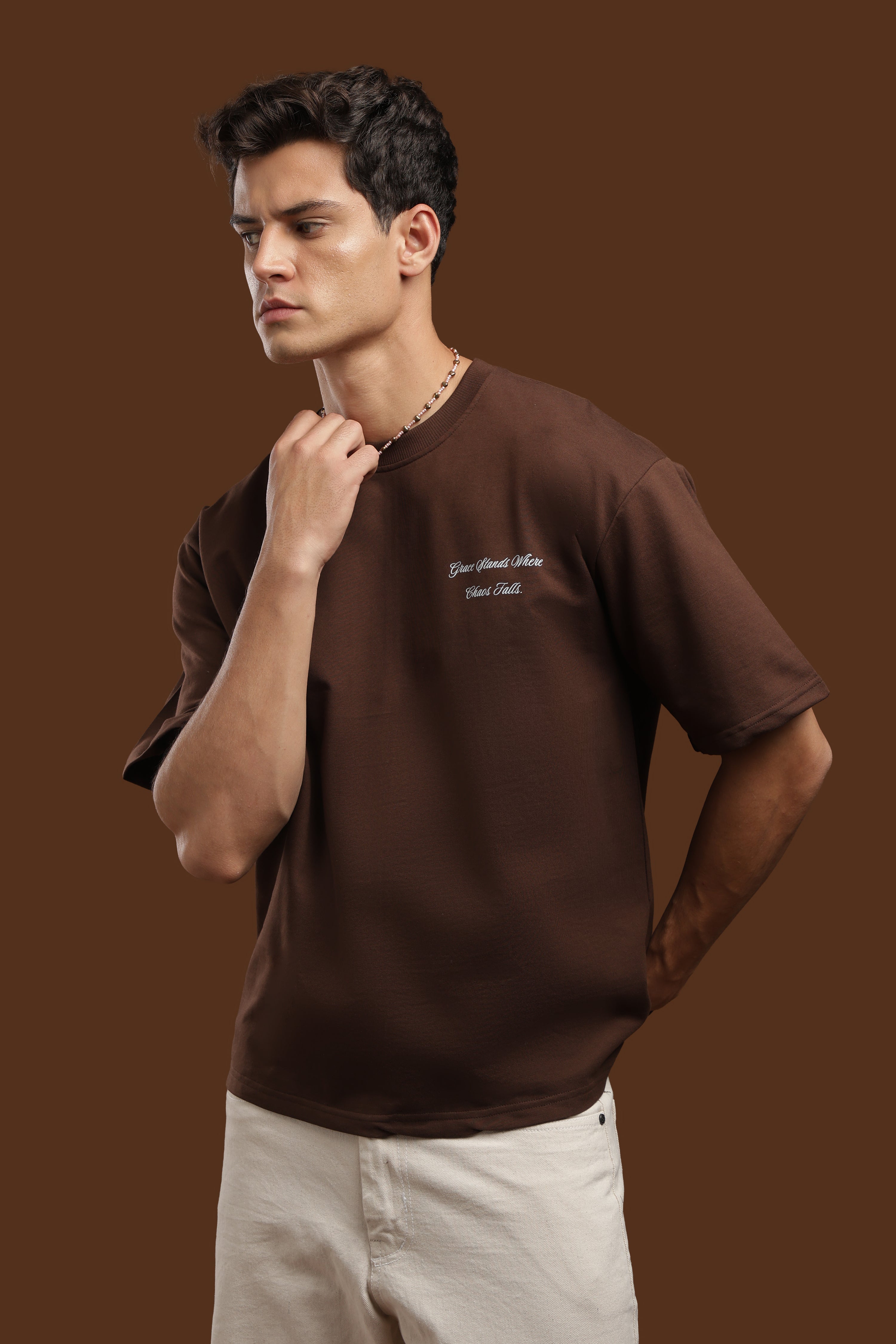 Oversized Fit Graphics Printed T-Shirt worn by a model, showcasing relaxed comfort and premium style.