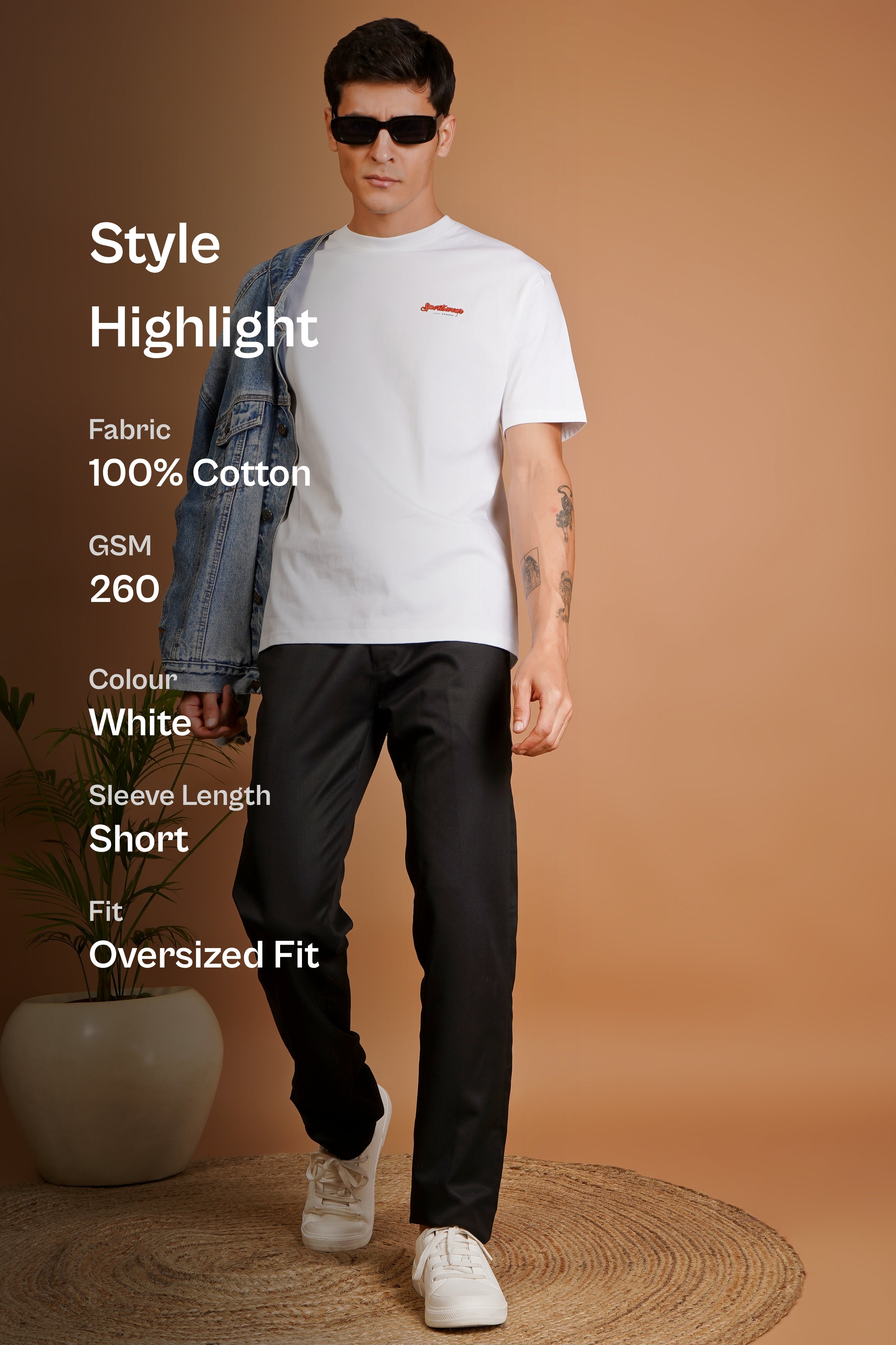 Stylish young man wearing a Sports Car Oversized T-Shirt, showcasing modern streetwear with relaxed fit.