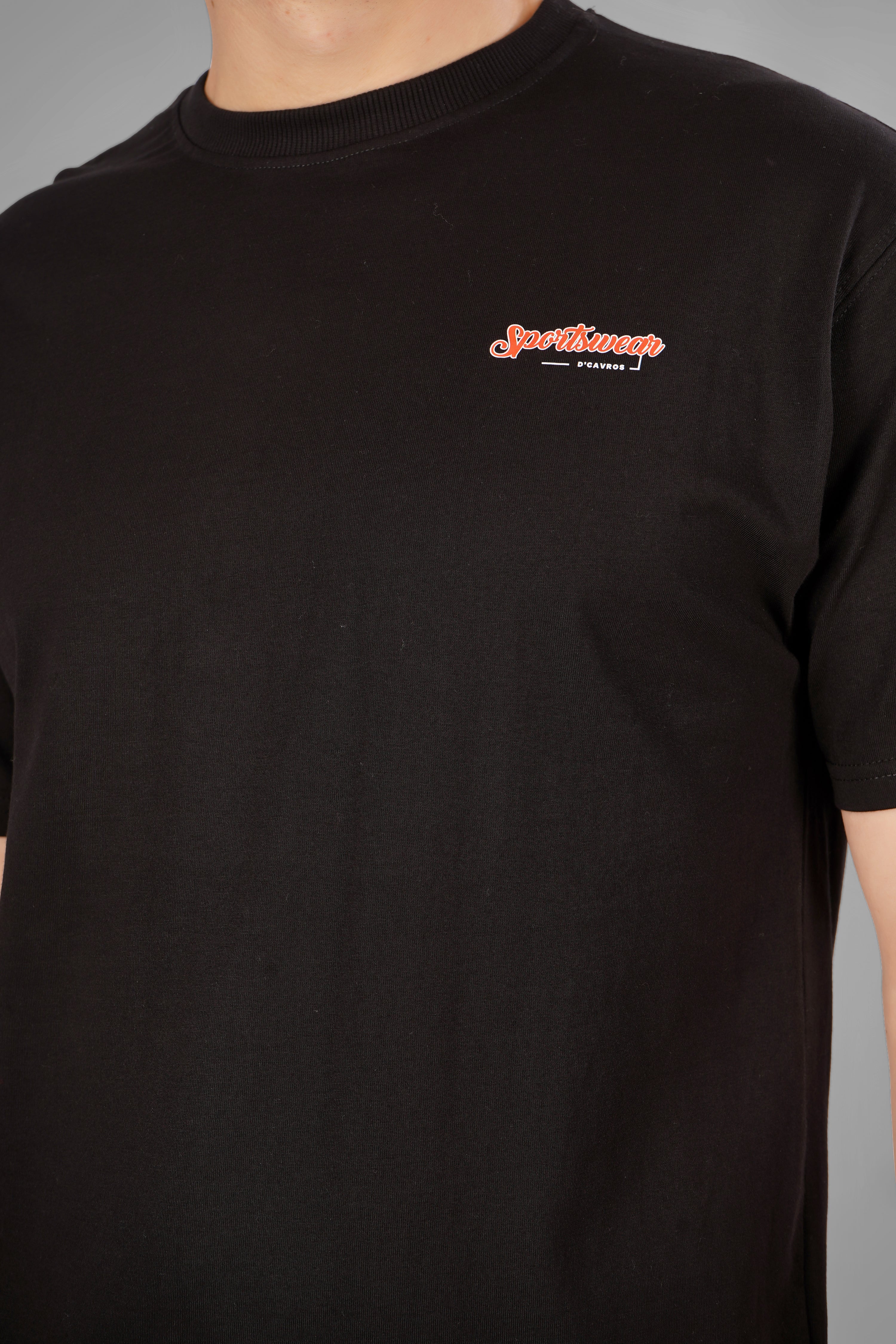 Close-up of a black Sports Car Oversized T-Shirt with bold graphic print on the chest, showcasing sporty style.