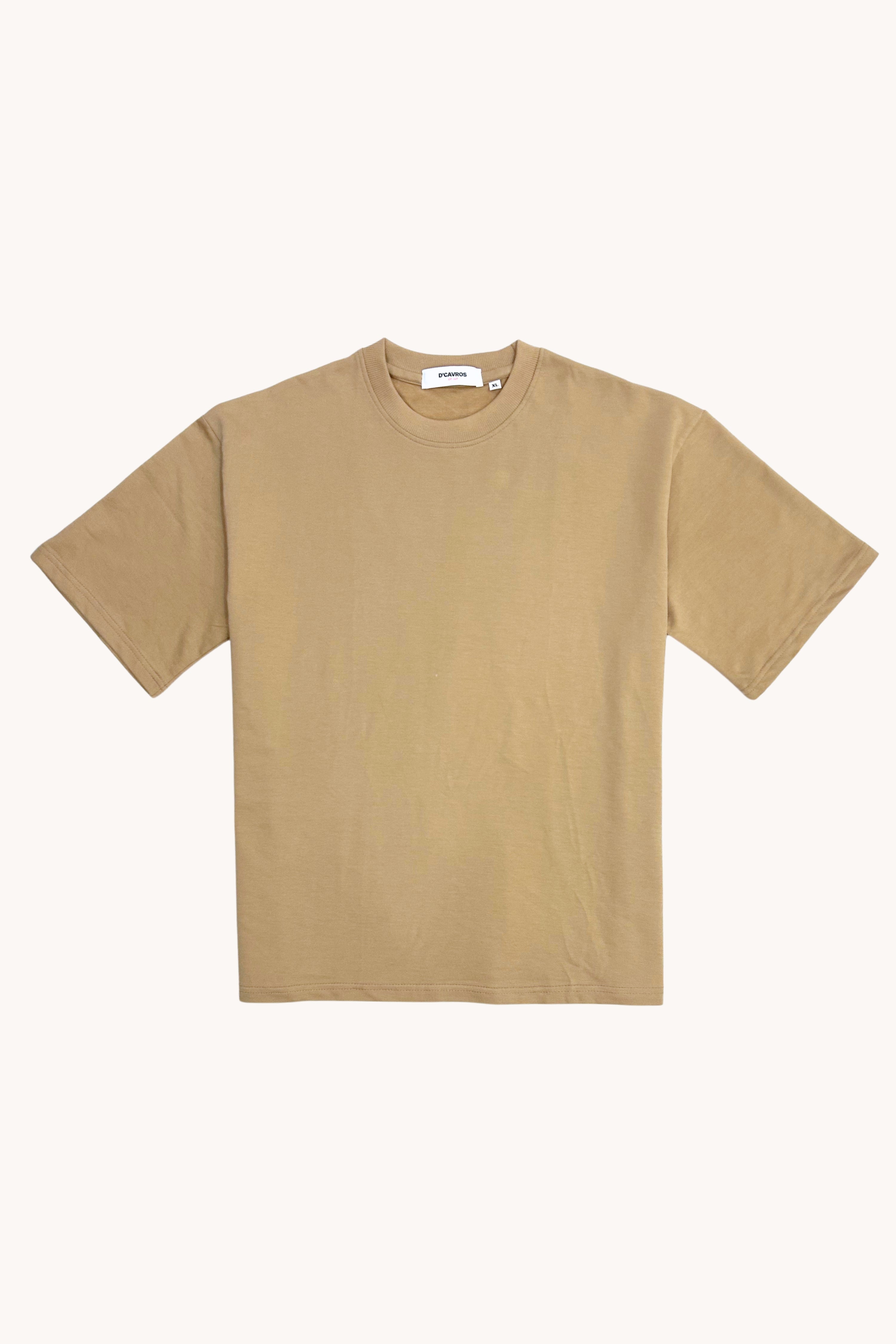 Oversized Fit Focal Point T-Shirt in a stylish tan color, showcasing its relaxed silhouette and bold statement design.
